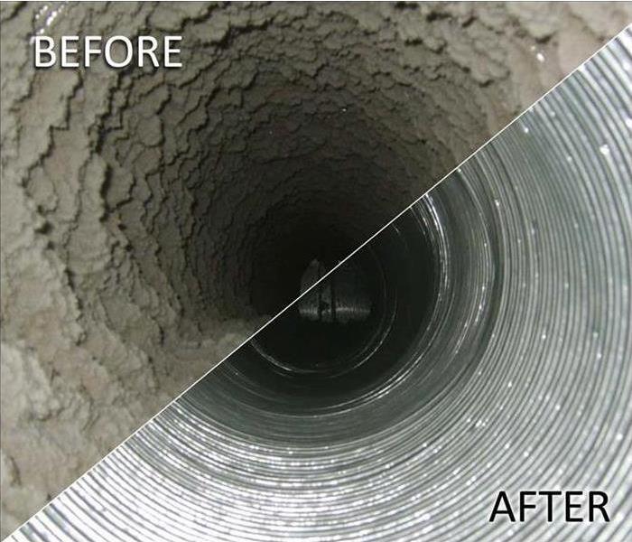 split picture of a clean and dirty commercial duct