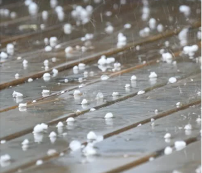 hail on a wooden surface